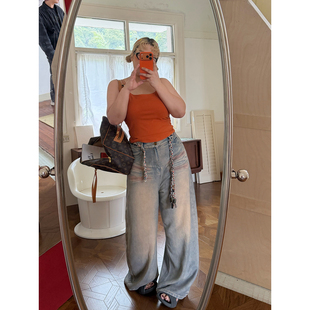 阿周家“垂垂废土裤”重磅个性喷绘工艺复古做旧软垂牛仔阔腿裤子