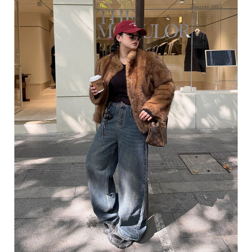 阿周家大码微胖女装复古直筒牛仔裤女冬季胖MM百搭显瘦休闲长裤