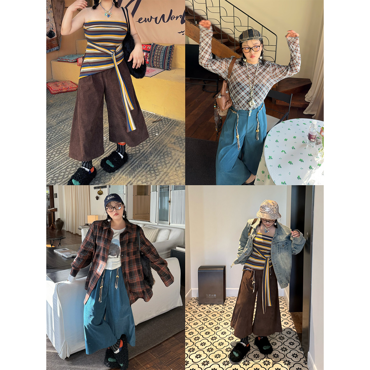 阿周家微胖chao柔垂顺灯芯绒八分裤女大码裤赠送纯手工编织麻花带