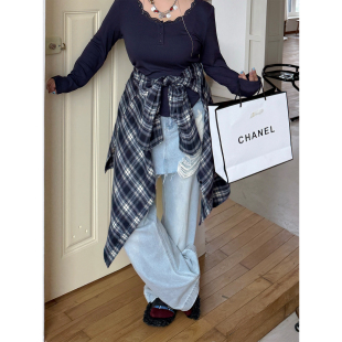 胖MM显瘦百搭裙裤 女秋季 假两件 微胖设计感纯棉牛仔裤 阿周家大码