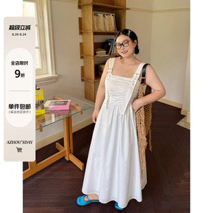 胖MM显瘦百搭长裙 阿周家大码 微胖女装 设计感吊带连衣裙女夏季 新品