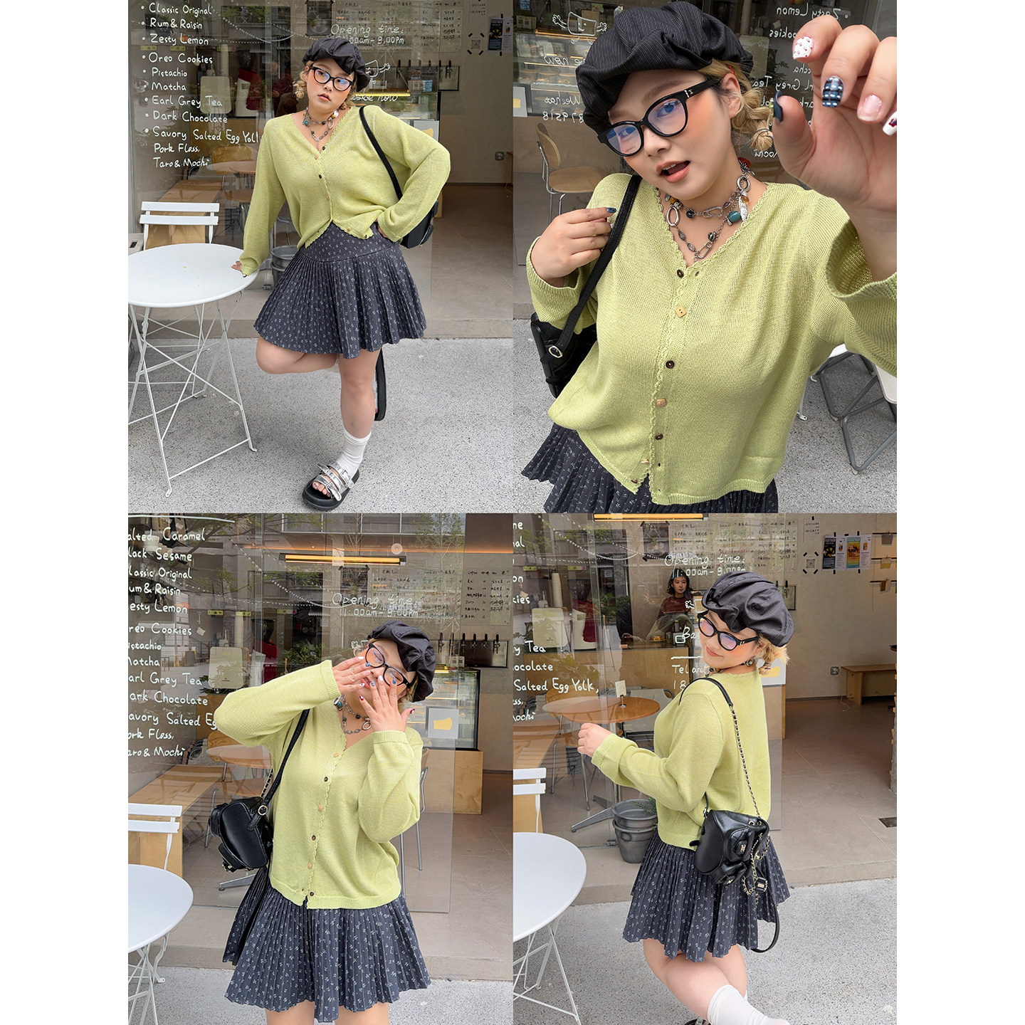 AZHOUSDAY阿周家微胖大码花边镂空针织开衫女夏季胖mmV领显瘦上衣