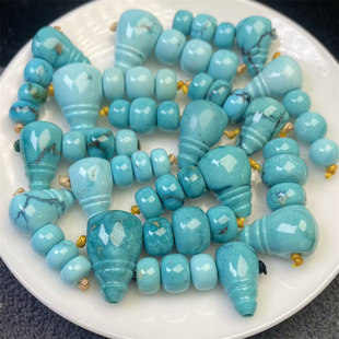 湖北天然原矿高瓷绿松石老型隔珠圆珠三通散珠腰珠顶珠套装配饰