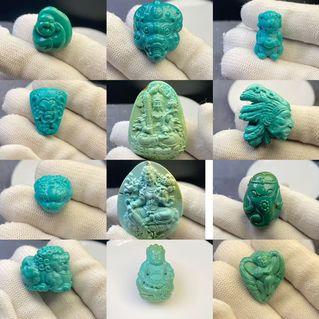 湖北原矿高瓷蓝无优化绿松石雕刻吊坠项链挂件手工diy文玩配饰