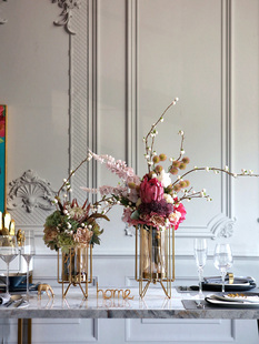 金属花摆件玻璃花瓶样板间轻奢插花器现代花艺设计师家居饰品