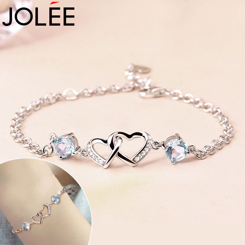 手链女托帕石爱心手串镯手镯银ins小众设计首饰品送女友生日礼物