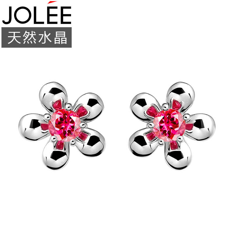 Jolee18K金耳钉红碧玺彩色宝石耳饰时尚珠宝首饰送女友节日礼物