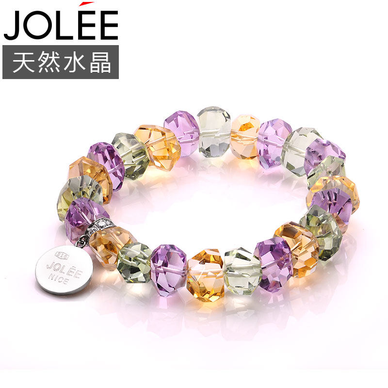 Jolee手链彩色宝石天然水晶手镯简约时尚韩版手串送女友生日礼物
