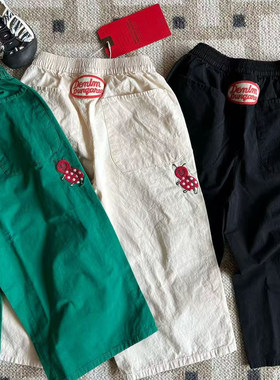2025日系DD新款儿童瓢虫三色休闲宽松潮牌男童女童长裤薄款九分裤
