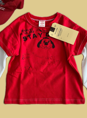 儿童纯棉长袖2025新款日系童装假两件卡通小狗印花男宝上衣打底