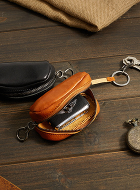 男士复古真皮钥匙包头层牛皮全皮小巧车钥匙收纳袋腰挂个性锁匙包