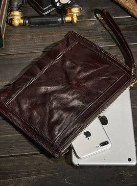 复古真皮手包男包头层牛皮手拿包简约手腕包男款休闲潮男士手抓包