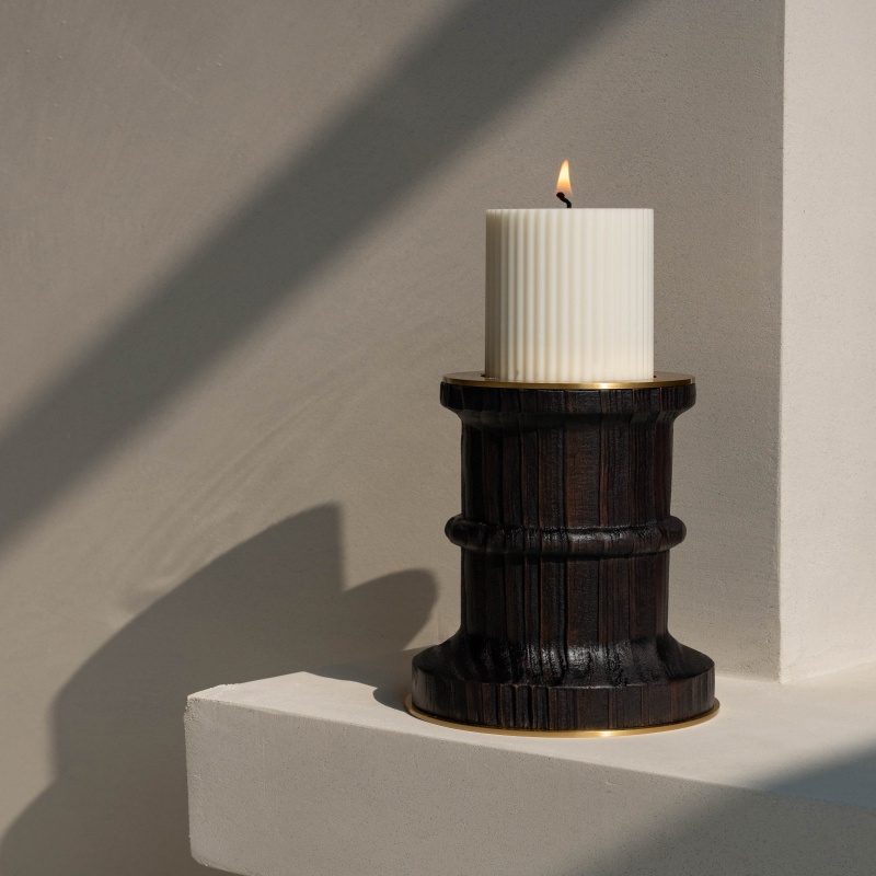 TangtownLiving轻奢清新法式雪松实木青铜制烛台送搭配蜡烛