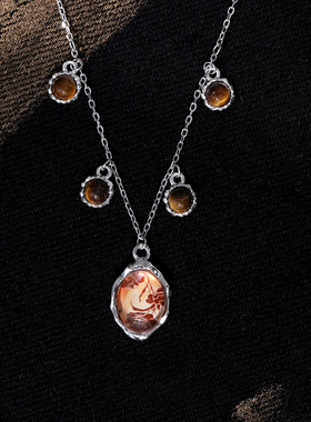 小众个性ins冷淡风高级感美拉德玻璃印花S925纯银项链锁骨链