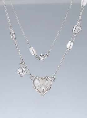 小众个性ins冷淡风高级感极简气质爱心贝母珍珠S925纯银项链