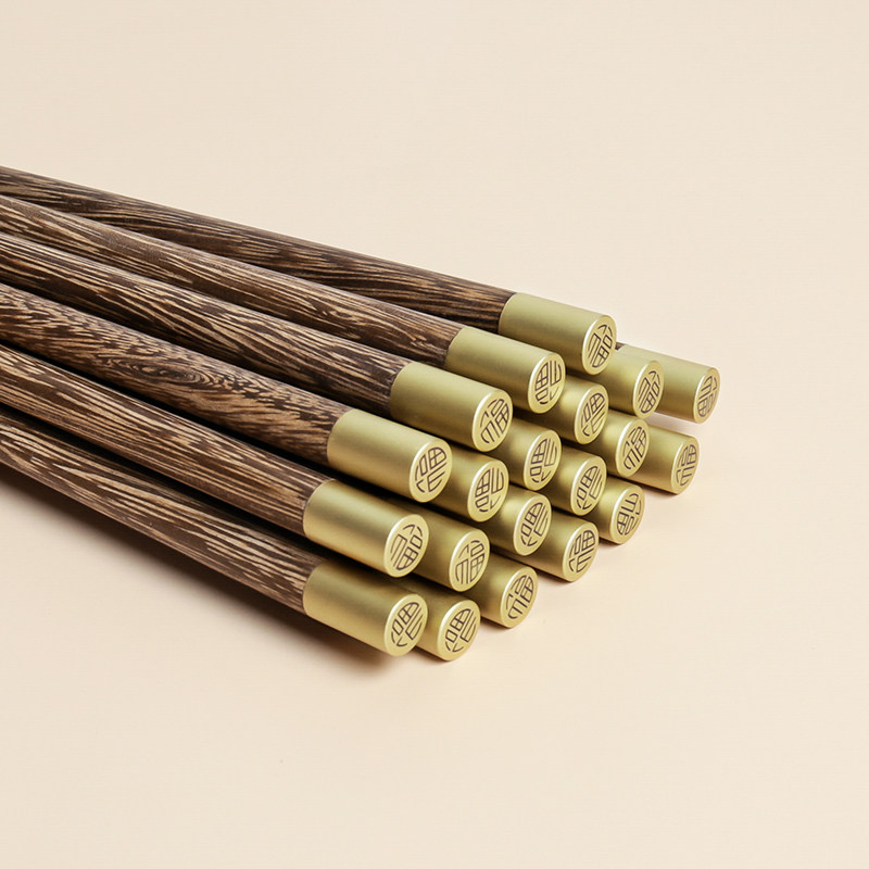 木上家用福字鸡翅木筷子 实木无漆无蜡红木筷子套装5双10双家庭装