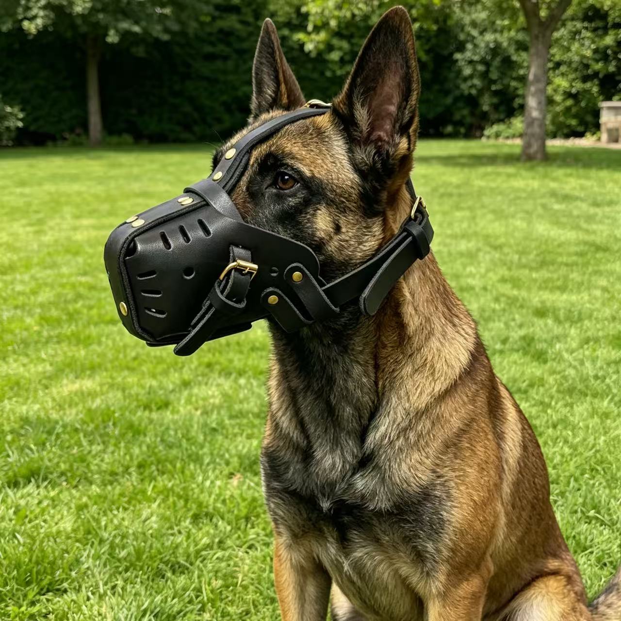 牛皮狗狗嘴套中大型犬马犬杜宾东德牧撞击口笼防咬人口罩训犬用具