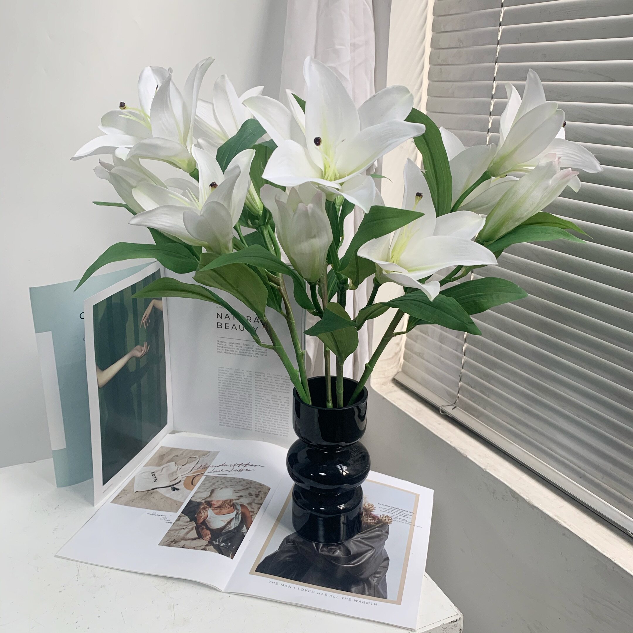 仿真花单支3头百合绢花客厅居家婚庆拍照摆设装饰花艺假花插花摆