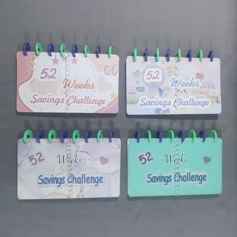 跨境52周存钱储蓄本8孔蘑菇孔3格活页收纳册挑战卡册存钱挑战