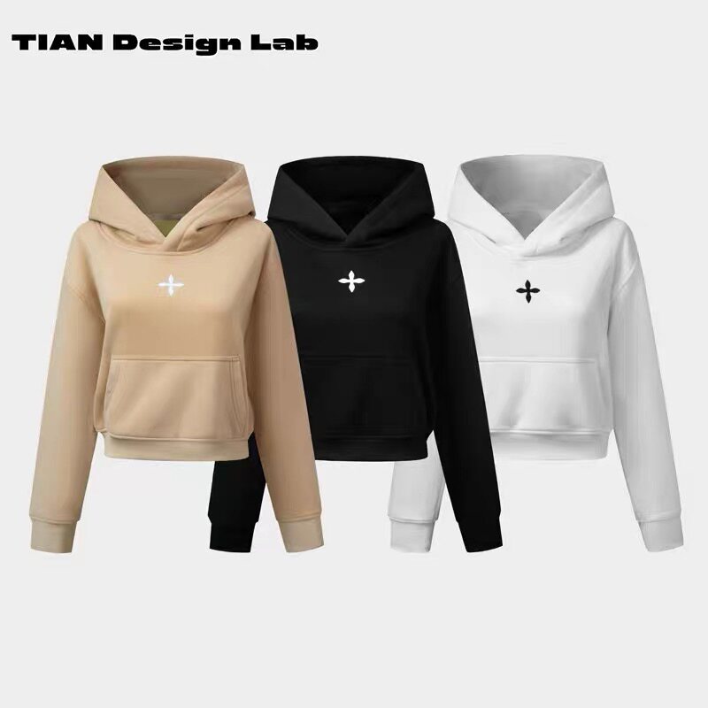 秋冬立体刺绣短款连帽卫衣休闲修身卫衣带帽韩版常规款