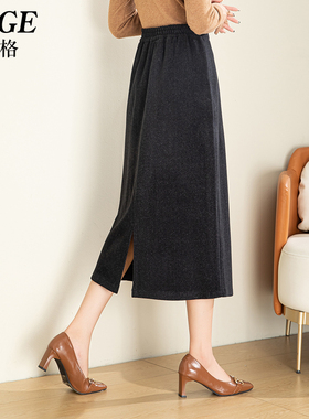 灰色毛呢半身裙秋冬女2025新款通勤中长款直筒裙子冬季加厚款筒裙