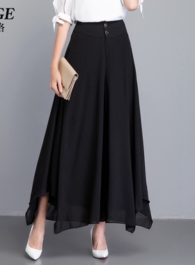 不规则裙裤女2025夏季新款垂感雪纺阔腿裤酒红色休闲九分大脚裤子