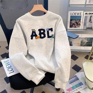 美式重磅100%纯棉复古港风圆领卫衣男士秋冬加绒宽松潮流百搭外套