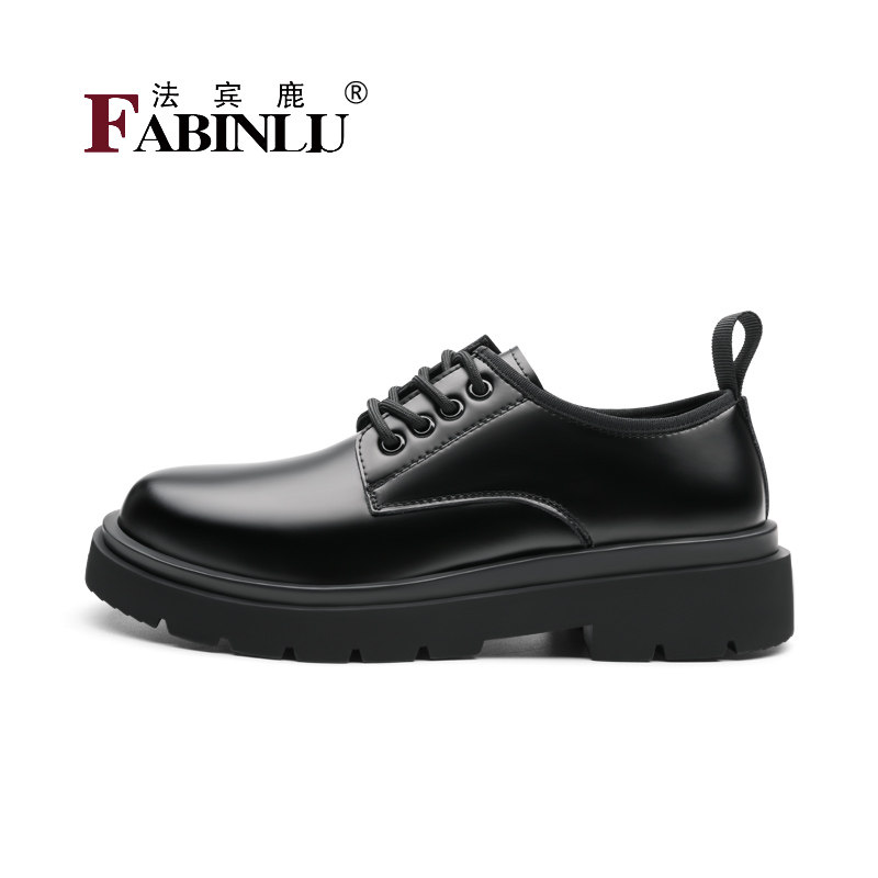休闲工装鞋男2026春季新款黑色皮鞋男英伦厚底百搭增高休闲商务鞋,流行男鞋,工装鞋,淘宝优惠券,粉丝福利购,淘宝优惠卷