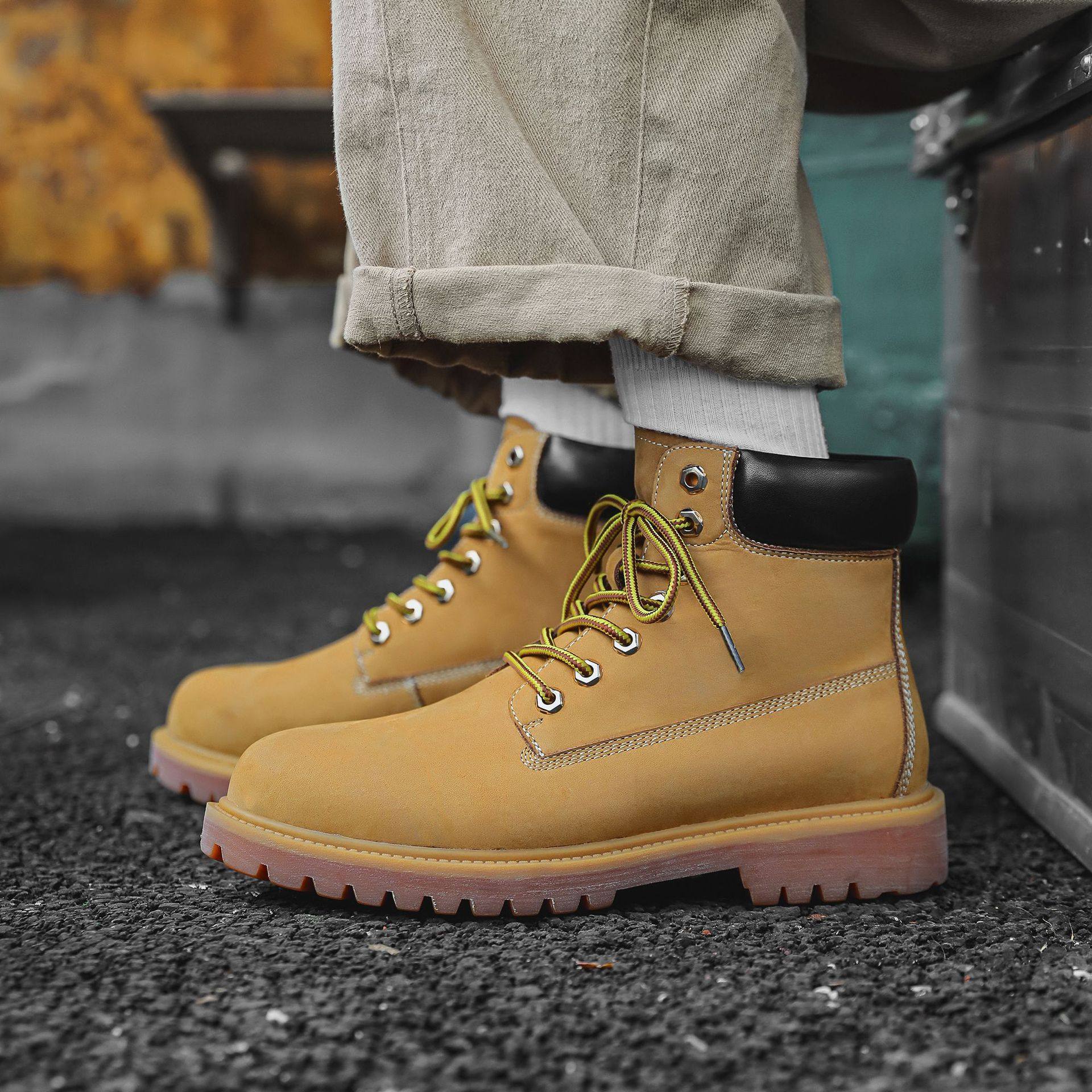 马丁靴男英伦风真皮大黄靴工装靴复古高帮大头靴冬季踢不烂休闲鞋,流行男鞋,马丁靴,淘宝优惠券,粉丝福利购,淘宝优惠卷