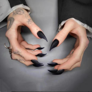 萌甲兽 暗黑哥特风女巫辣妹磨砂纯黑色龙爪美甲立体cos兽甲穿戴甲