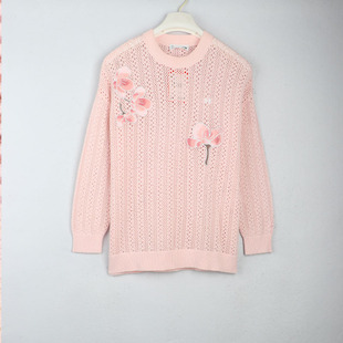 阳光家 尾单100棉春秋樱花系列女装针织衫圆领套头宽松大码