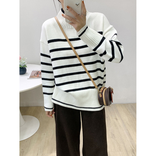 阳光家 秋冬外贸日单中圆领宽松大码女装厚款毛衣针织衫oversize