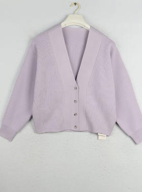 阳光家 孤秋冬季外贸日单女装V领长袖宽松大码针织衫开衫毛衣外套