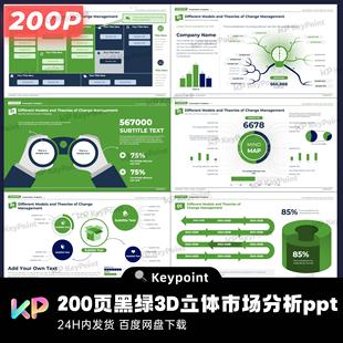 200页黑绿高级感3D立体市场分析ppt模版keypoint