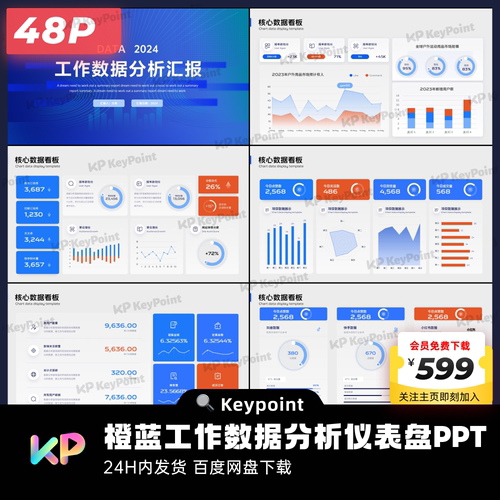 48页橙蓝工作数据分析仪表盘PPT模板Keypoint大师ppt设计