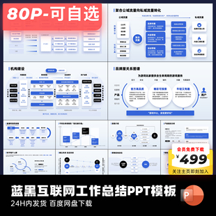 80页原创互联网逻辑图表蓝PPT模板UI作品集大师ppt设计keypoint