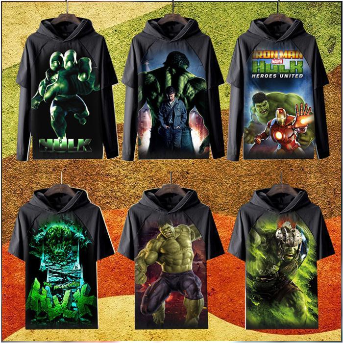 2024新品绿巨人Hulk浩克HQ32黑色大码长袖短袖T恤儿童装衣服连帽
