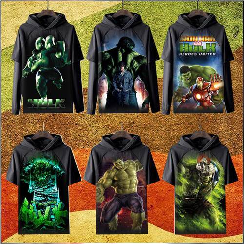 2024新品绿巨人Hulk浩克HQ32黑色大码长袖短袖T恤儿童装衣服连帽