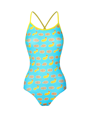 水仙SWIM鲷鱼烧炸虾可爱原创吊带连体女士游泳竞速训练运动泳衣