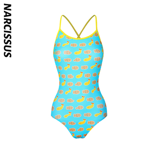 水仙SWIM鲷鱼烧炸虾可爱原创吊带连体女士游泳竞速训练运动泳衣