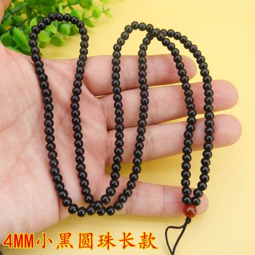 手工编4毫米小珠黑曜石吊坠挂绳