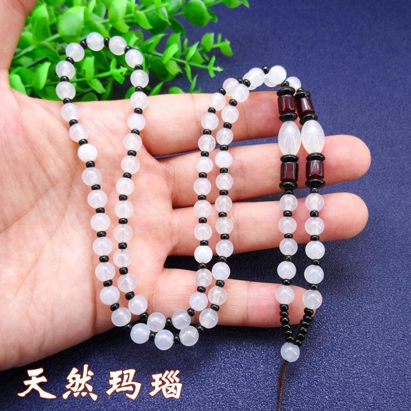 高档通串白玉圆珠手工编织项链