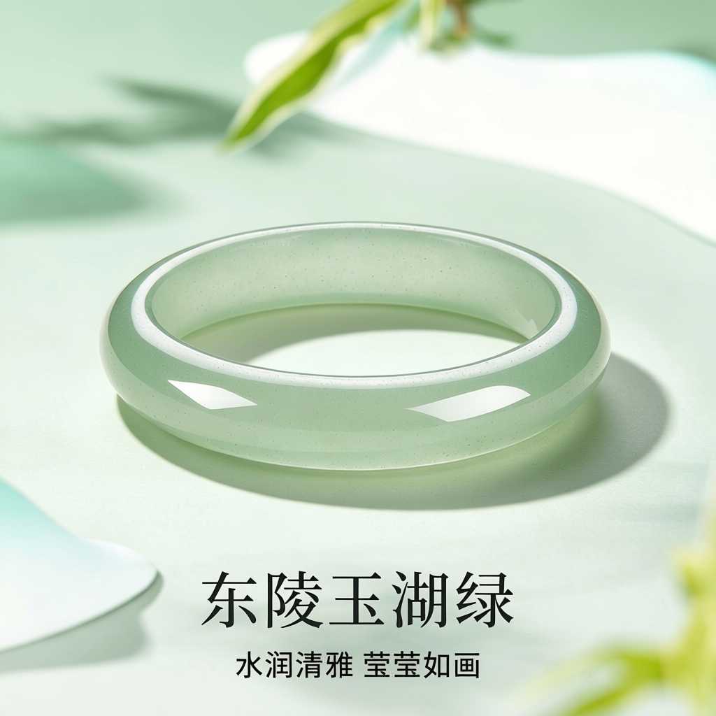 天然A货东陵玉湖绿色手镯印度玉镯满绿色冰种玉石镯子无加色女款