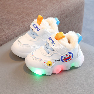 秋冬季女宝宝学步鞋子0-1-2岁3公主二棉小皮鞋男童软底加绒运动鞋