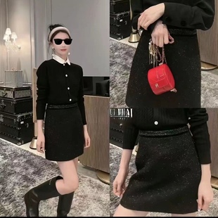 5566叶莎欧洲站丝绒腰亮丝呢料半身裙2025冬新款满天星钉珠A字裙