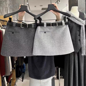 高腰短款 十三行西装 短裙女2025秋冬新款 毛呢A字包臀半身裙潮