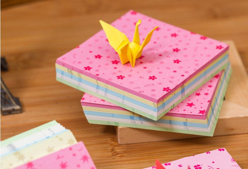 小印花折纸正方形彩纸四叶草爱心五角星印花折纸儿童千纸鹤纸叠纸