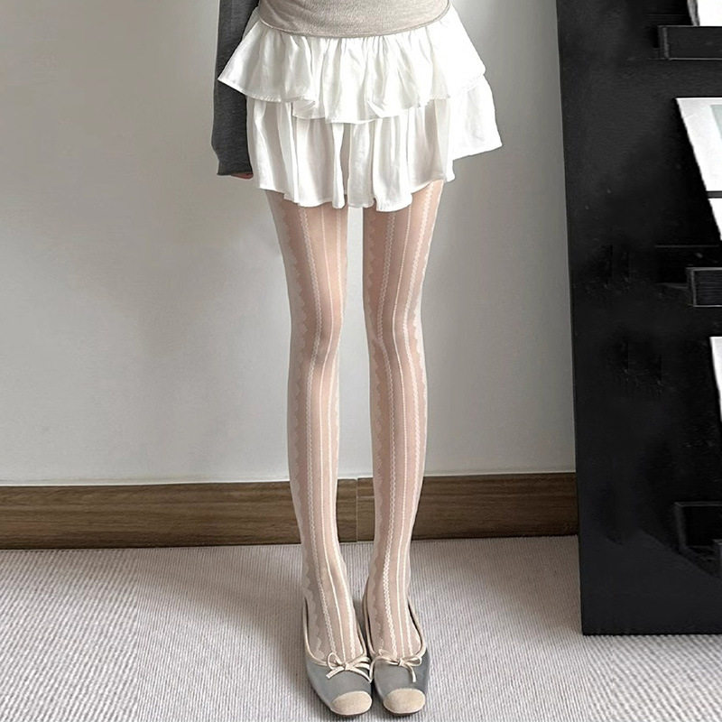 奶白色甜美打底灰色竖条纹提花丝袜蕾丝花边显瘦纯欲女薄款连裤袜,女士内衣/男士内衣/家居服,连裤袜/打底袜,淘宝优惠券,粉丝福利购,淘宝优惠卷