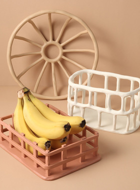 北欧ins简约风莫兰迪镂空创意客厅茶几果篮家居装饰收纳摆件盒