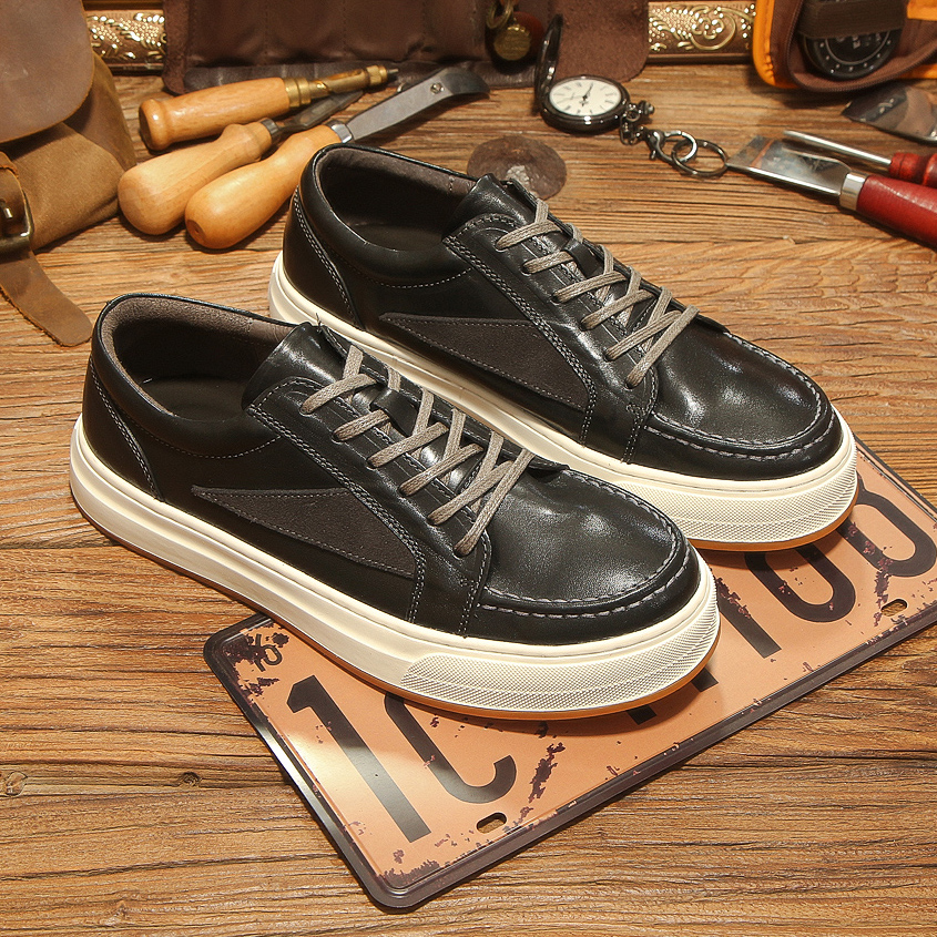 水洗马皮2024秋冬新款真皮板鞋男韩版百搭休闲英伦复古皮鞋潮流